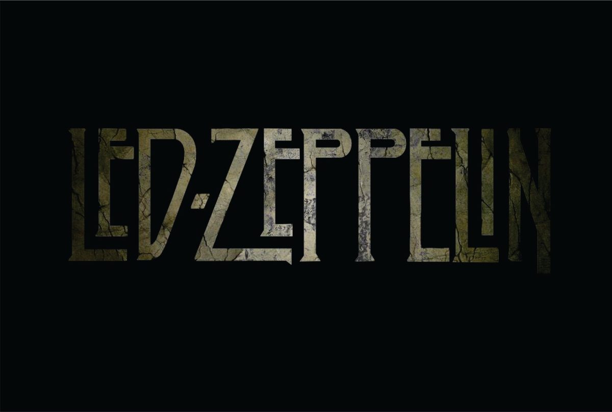 Αφίσα Led Zeppelin – οριζόντιο ξεθωριασμένο λογότυπο με χρώμα ώχρας και μπρούντζου σε μαύρο φόντο — εικόνα 1 από 6