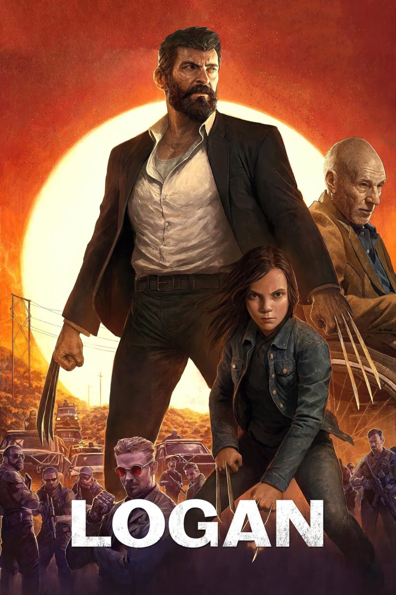 Πόστερ ταινίας Logan – ζωγραφιστός άντρας με μεταλλικά νύχια και ένα κορίτσι μπροστά σε κόκκινο ήλιο — εικόνα 1 από 6