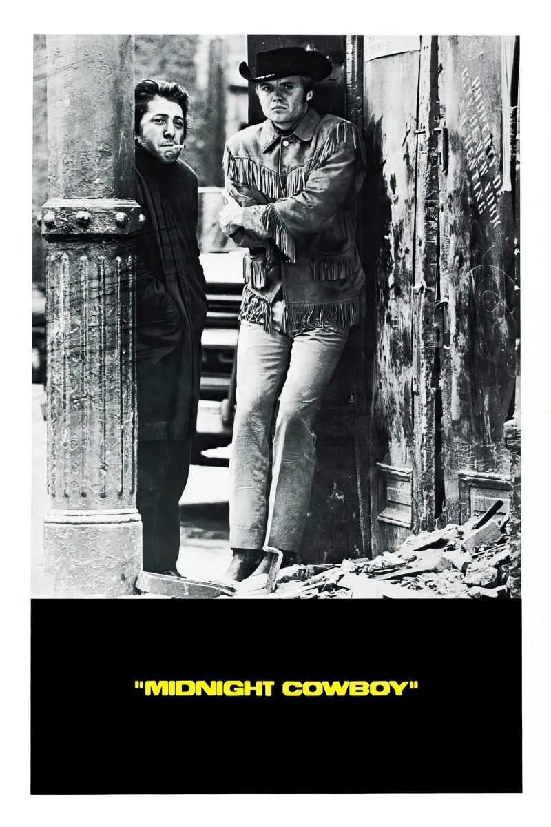 Πόστερ ταινίας Midnight Cowboy – δύο άντρες σε μια είσοδο, ο ένας με καουμπόικο καπέλο, σε ασπρόμαυρο — εικόνα 1 από 6