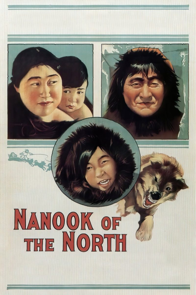 Πόστερ ταινίας Nanook of the North – ζωγραφιστά πορτρέτα ανθρώπων της Αρκτικής και ένα χάσκι σε κρεμ φόντο — εικόνα 1 από 6