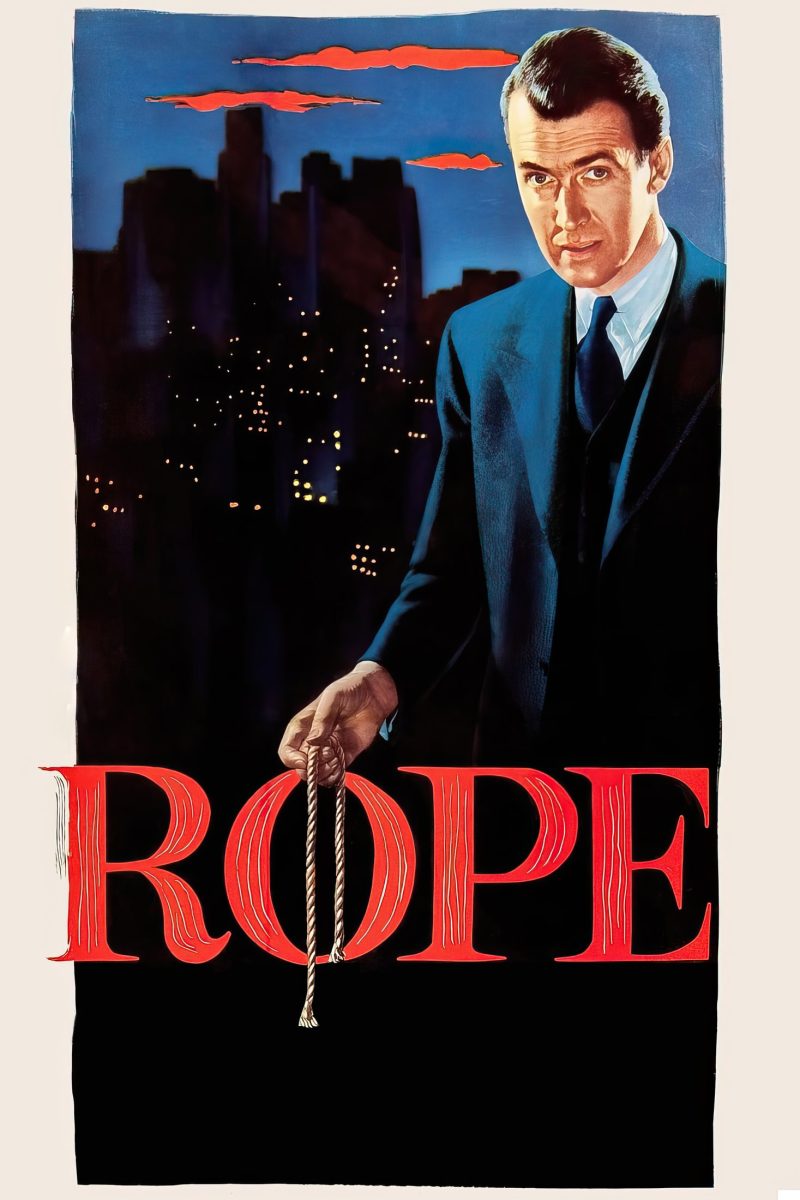 Πόστερ ταινίας Rope – άντρας με κοστούμι κρατά ένα σκοινί μπροστά σε νυχτερινή πόλη, με κόκκινο τίτλο — εικόνα 1 από 6