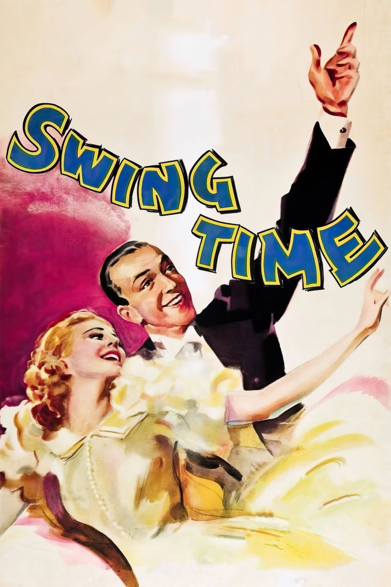 Πόστερ ταινίας Swing Time – ζωγραφιστό ζευγάρι χορευτών με φράκο και αέρινο φόρεμα, σε ροζ και κρεμ — εικόνα 1 από 6