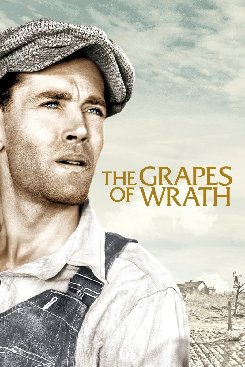 Πόστερ ταινίας The Grapes of Wrath – νεαρός άντρας με τραγιάσκα και φόρμα εργασίας μπροστά σε ξερό χωράφι — εικόνα 1 από 6