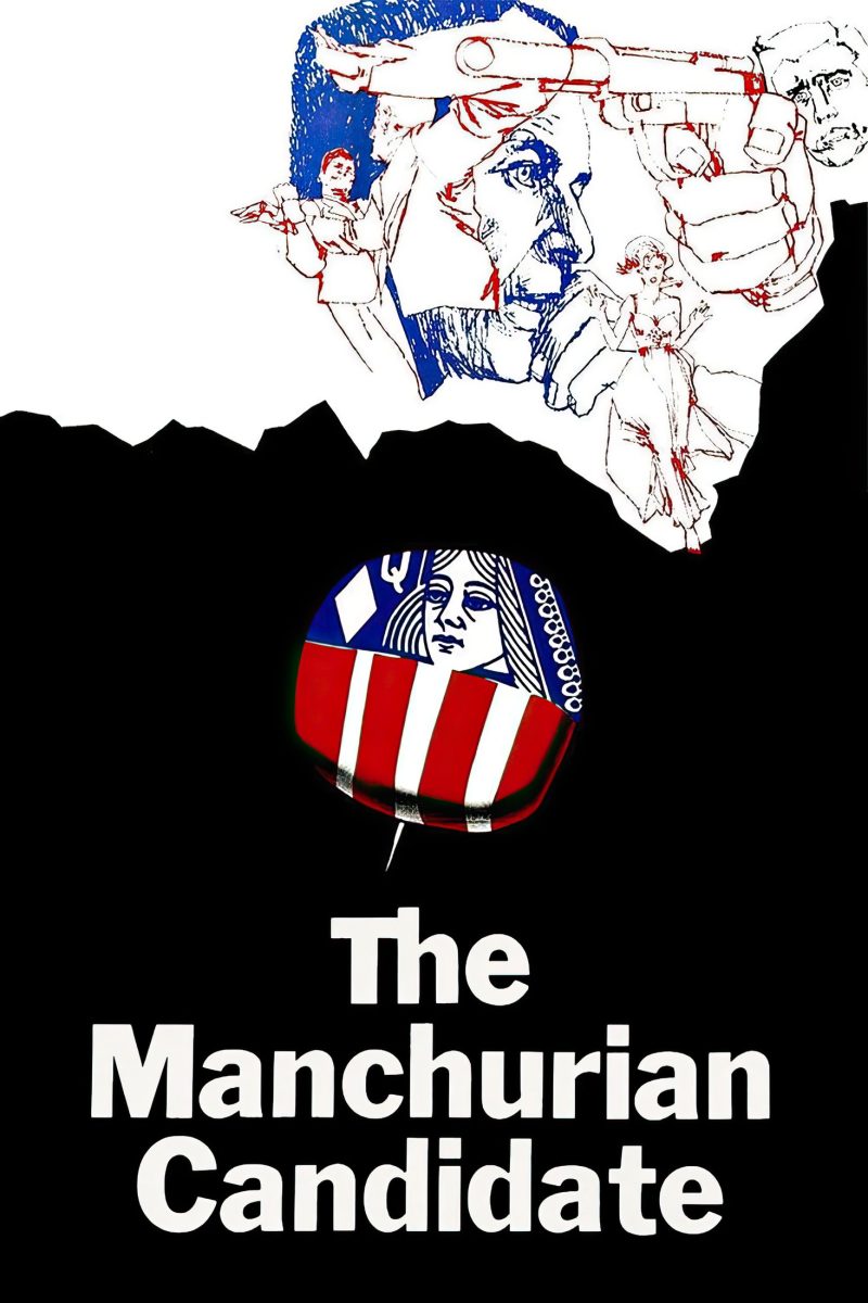 Πόστερ ταινίας The Manchurian Candidate – βασίλισσα καρό σε μια ριγέ κονκάρδα και σκίτσα, σε μαύρο και λευκό — εικόνα 1 από 6