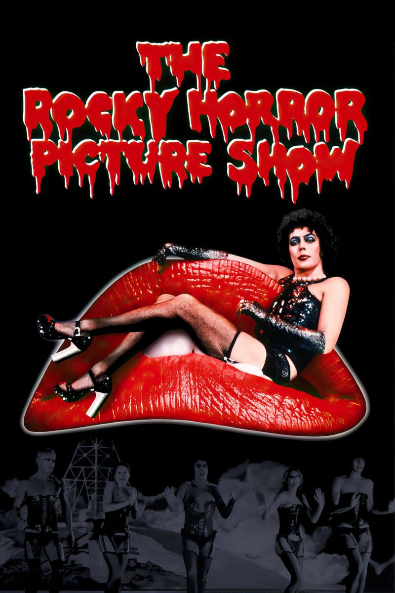 Πόστερ ταινίας The Rocky Horror Picture Show – ερμηνευτής με κορσέ ξαπλωμένος πάνω σε τεράστια κόκκινα χείλη — εικόνα 1 από 6