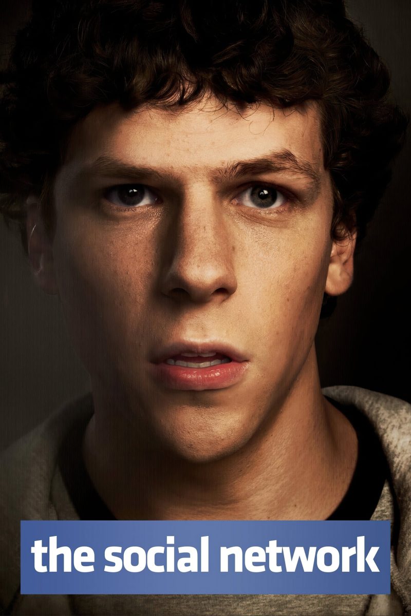 Πόστερ ταινίας The Social Network – κοντινό νεαρού με σγουρά μαλλιά, με τον τίτλο σε μπλε μπάρα — εικόνα 1 από 6
