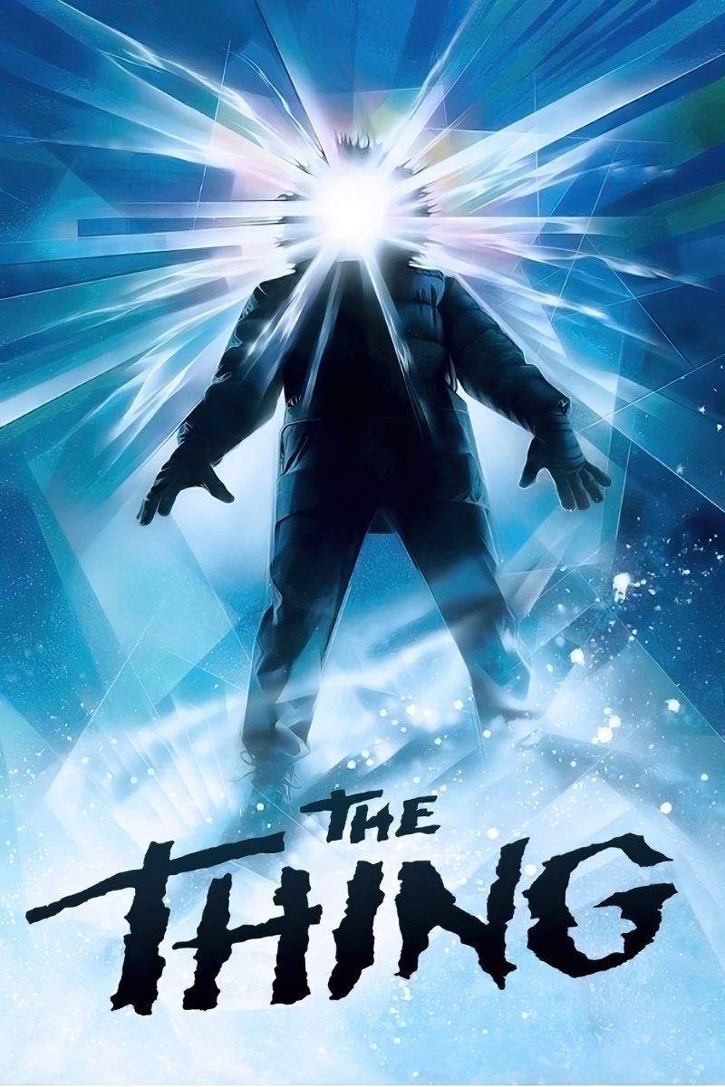 Πόστερ ταινίας The Thing – φιγούρα με χειμωνιάτικο μπουφάν και εκτυφλωτικό φως στη θέση του κεφαλιού — εικόνα 1 από 6