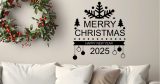 Αυτοκόλλητα Τοίχου - Αυτοκόλλητο “Merry Christmas & Happy New Year” με Μισή Νιφάδα, Μπάλες & Δεντράκια — εικόνα 4 από 6