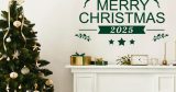 Αυτοκόλλητα Τοίχου - Αυτοκόλλητο “Merry Christmas 2025” με Ελαφάκια, Έλατο & Αστεράκια — εικόνα 2 από 6