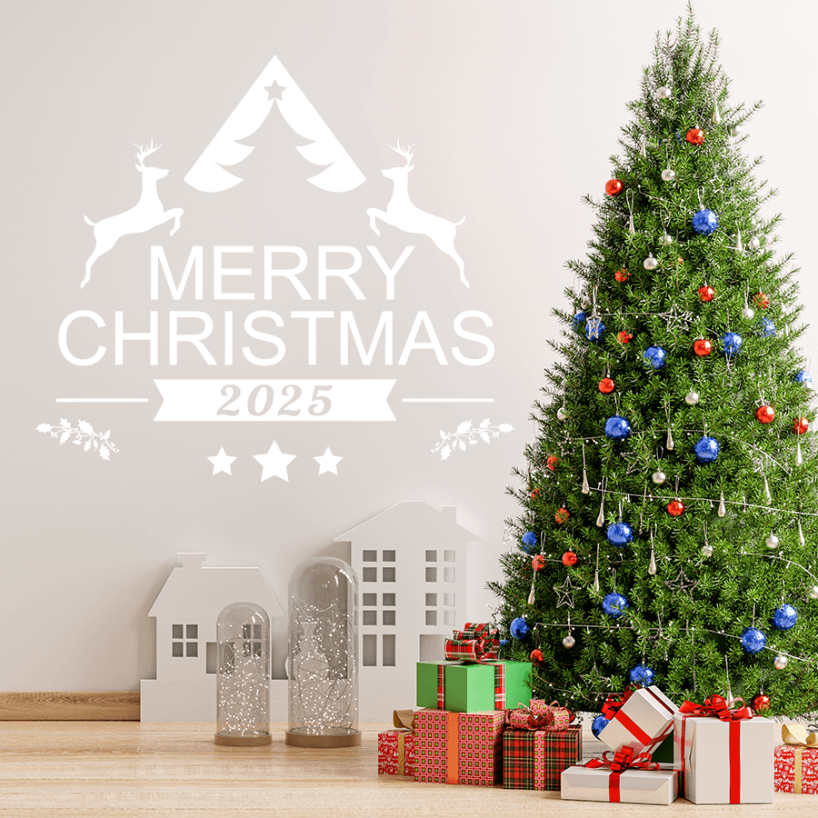 Αυτοκόλλητα Τοίχου - Αυτοκόλλητο “Merry Christmas 2025” με Ελαφάκια, Έλατο & Αστεράκια — εικόνα 6 από 6