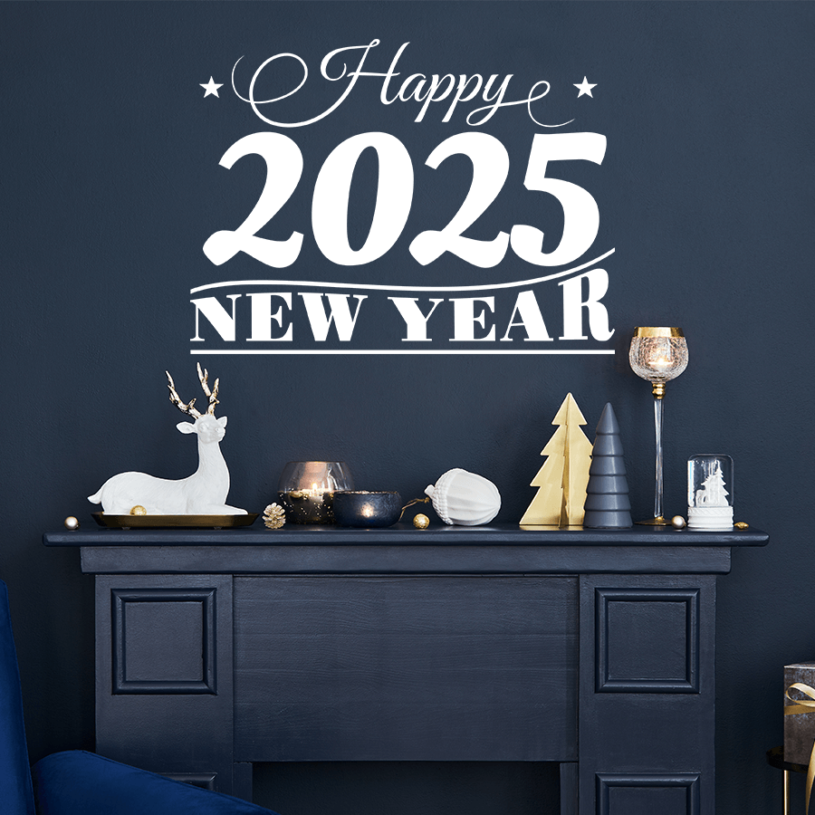 Αυτοκόλλητα Τοίχου - Αυτοκόλλητο “Happy New Year” με Περίτεχνη Γραμματοσειρά — εικόνα 1 από 6