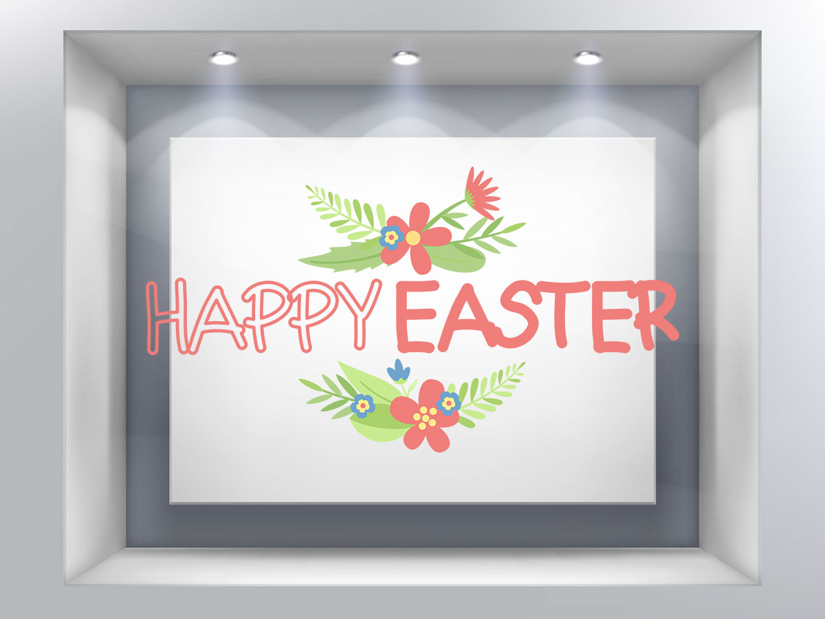 Αυτοκόλλητα καταστημάτων - "Happy Easter – Ανοιξιάτικη Ευχή με Στυλ και Λουλούδια! 🌸🐰" — εικόνα 1 από 4