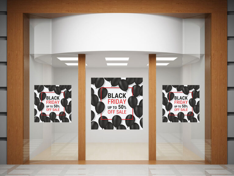 Black Friday - Black Friday με Μαύρα Μπαλόνια – Αυτοκόλλητο Βιτρίνας — εικόνα 1 από 4