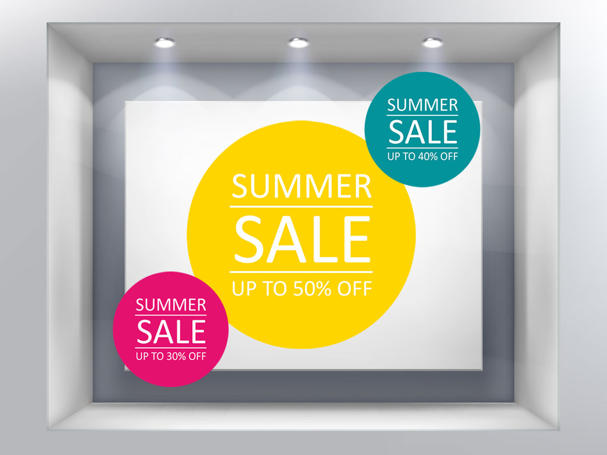Αυτοκόλλητα καταστημάτων - Αυτοκόλλητο "SUMMER SALE" με Χαρούμενους Κύκλους – Φέρτε το Καλοκαίρι στη Βιτρίνα σας! 🌞🎉 — εικόνα 1 από 4