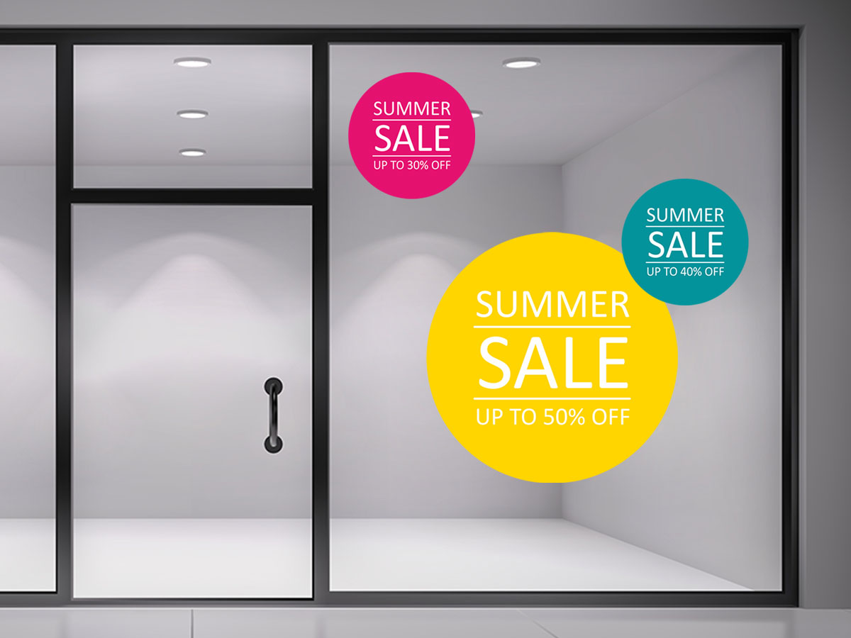 Αυτοκόλλητα καταστημάτων - Αυτοκόλλητο "SUMMER SALE" με Χαρούμενους Κύκλους – Φέρτε το Καλοκαίρι στη Βιτρίνα σας! 🌞🎉 — εικόνα 3 από 4