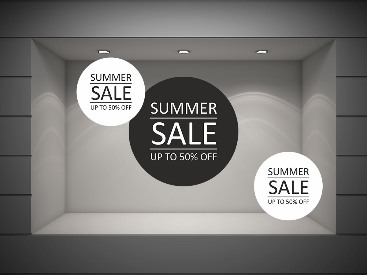 Αυτοκόλλητα καταστημάτων - Αυτοκόλλητο "SUMMER SALE" με Κύκλους – Στυλ και Καλοκαίρι στη Βιτρίνα σας! 🌞🌴 — εικόνα 1 από 4