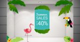 Αυτοκόλλητα καταστημάτων - Αυτοκόλλητο "SUMMER SALES" με Τροπικά Σχέδια – Καλοκαίρι σε κάθε γωνιά! 🌴🦜 — εικόνα 2 από 4