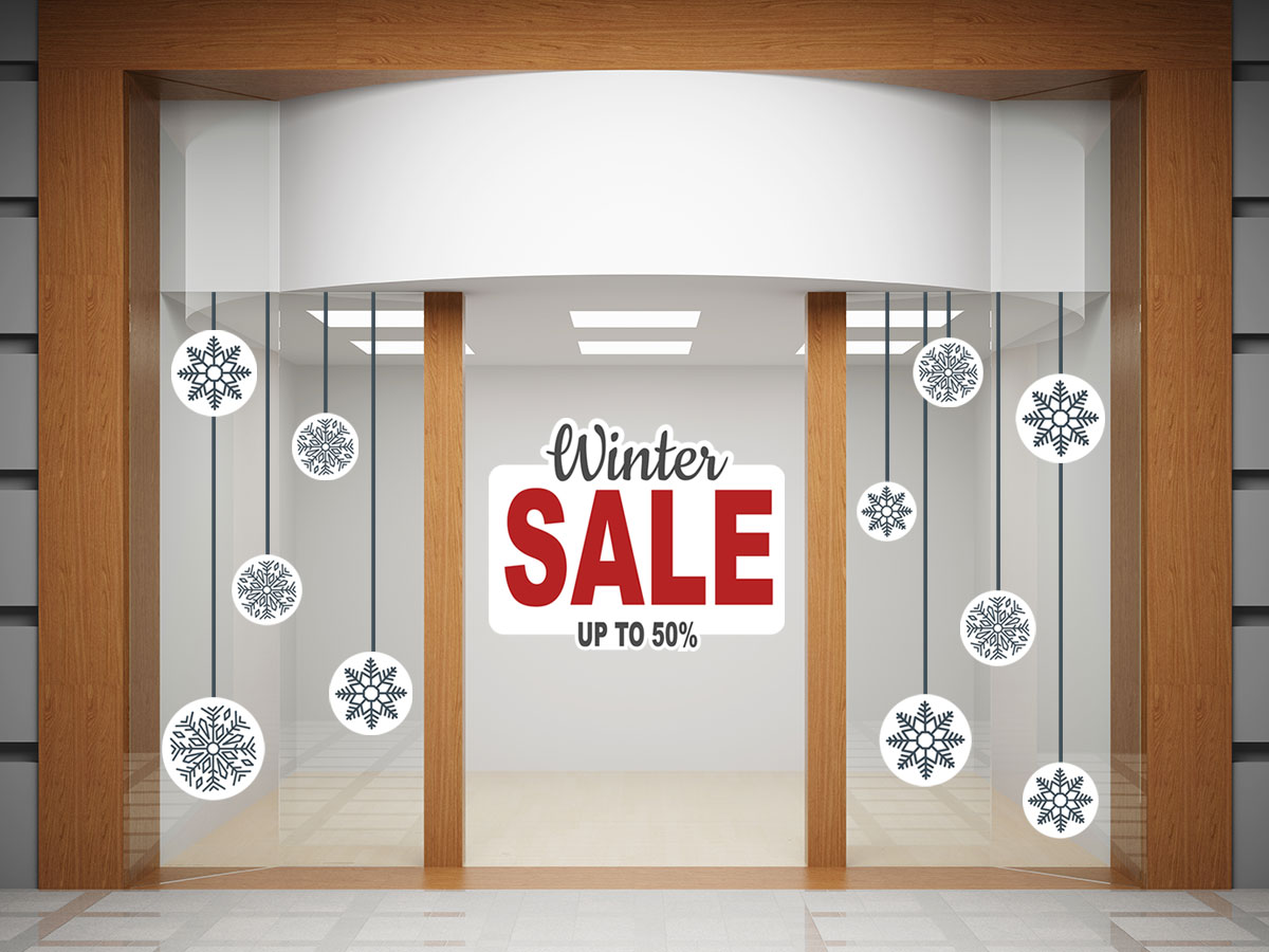 Αυτοκόλλητα καταστημάτων - Winter Sale με ποσοστό και 12 χιονονιφάδες — εικόνα 2 από 4