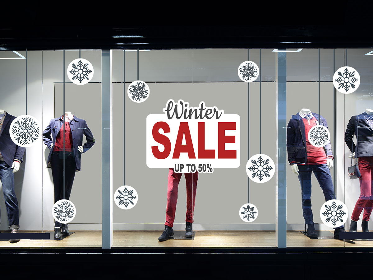 Αυτοκόλλητα καταστημάτων - Winter Sale με ποσοστό και 12 χιονονιφάδες — εικόνα 3 από 4