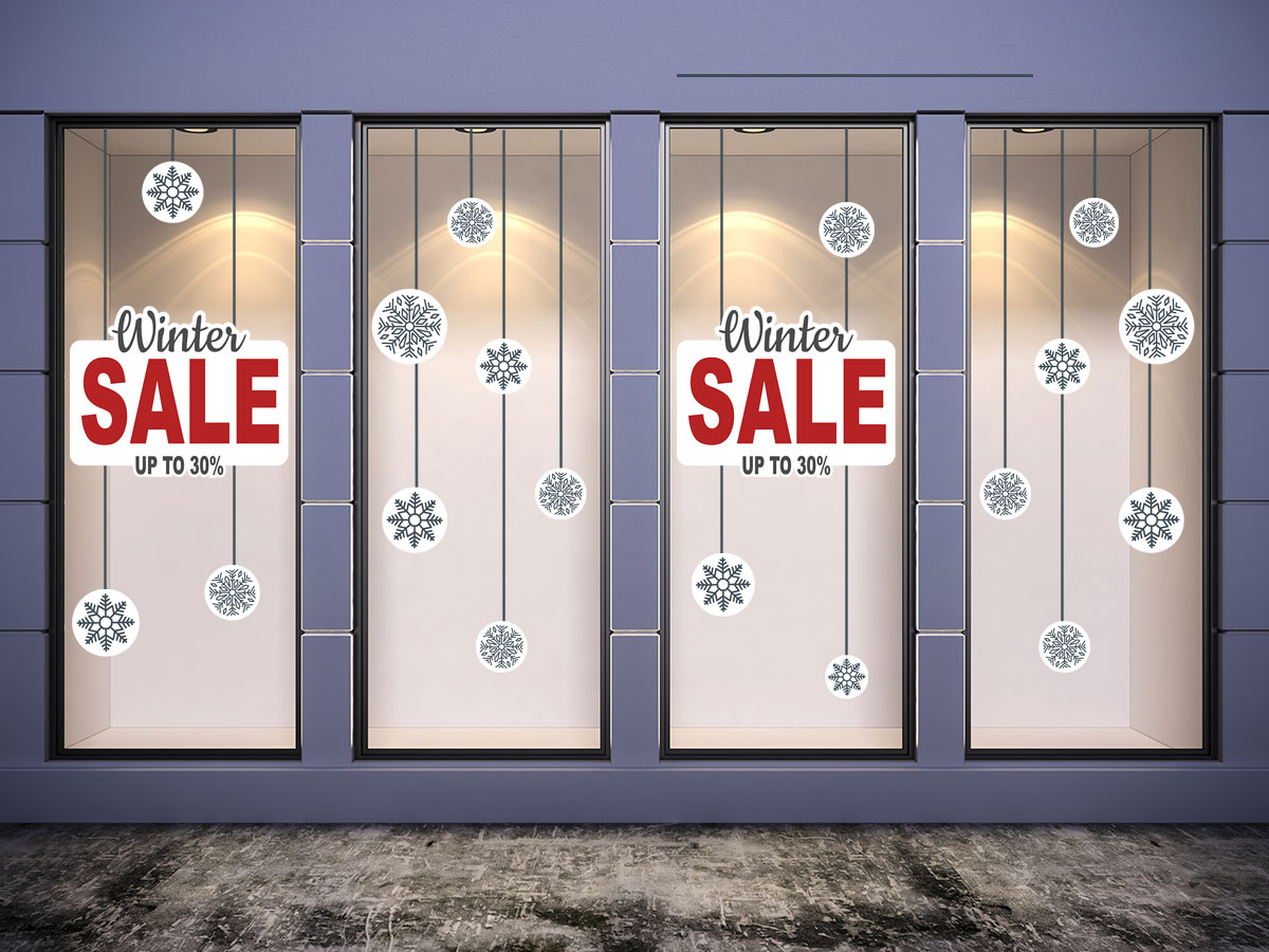 Αυτοκόλλητα καταστημάτων - Winter Sale με ποσοστό και 12 χιονονιφάδες — εικόνα 4 από 4
