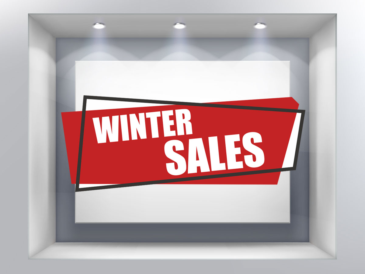 Αυτοκόλλητα καταστημάτων - WINTER SALES σε διπλά ασύμμετρα πλαίσια — εικόνα 1 από 4