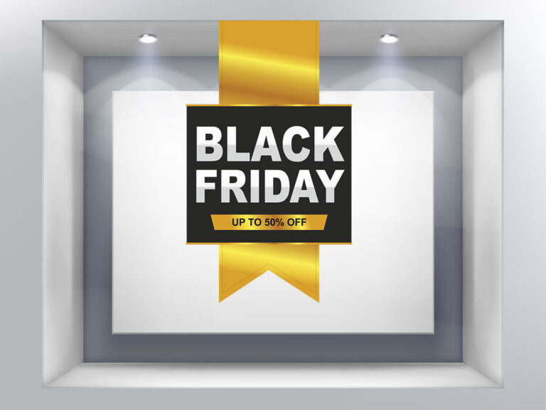 Black Friday - Black Friday με Χρυσή Κορδέλα – Αυτοκόλλητο Βιτρίνας — εικόνα 1 από 4