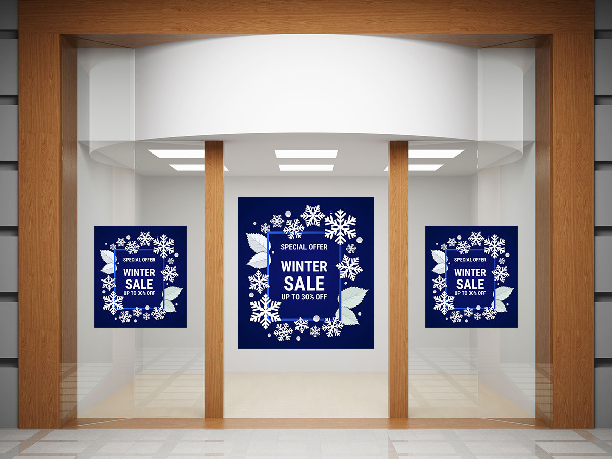 Αυτοκόλλητα καταστημάτων - Winter Sale - Μπλε φόντο και χιονονιφάδες — εικόνα 2 από 4