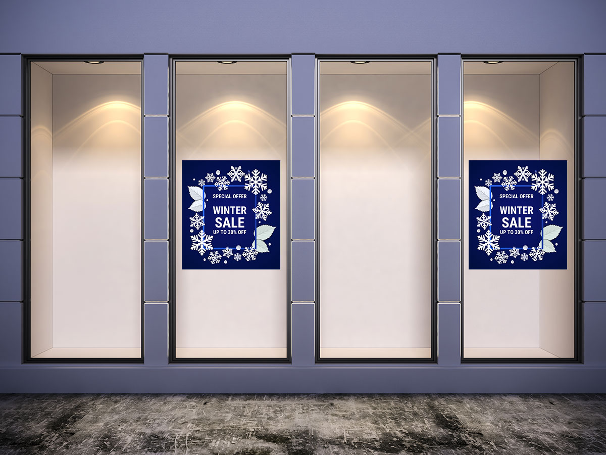 Αυτοκόλλητα καταστημάτων - Winter Sale - Μπλε φόντο και χιονονιφάδες — εικόνα 3 από 4