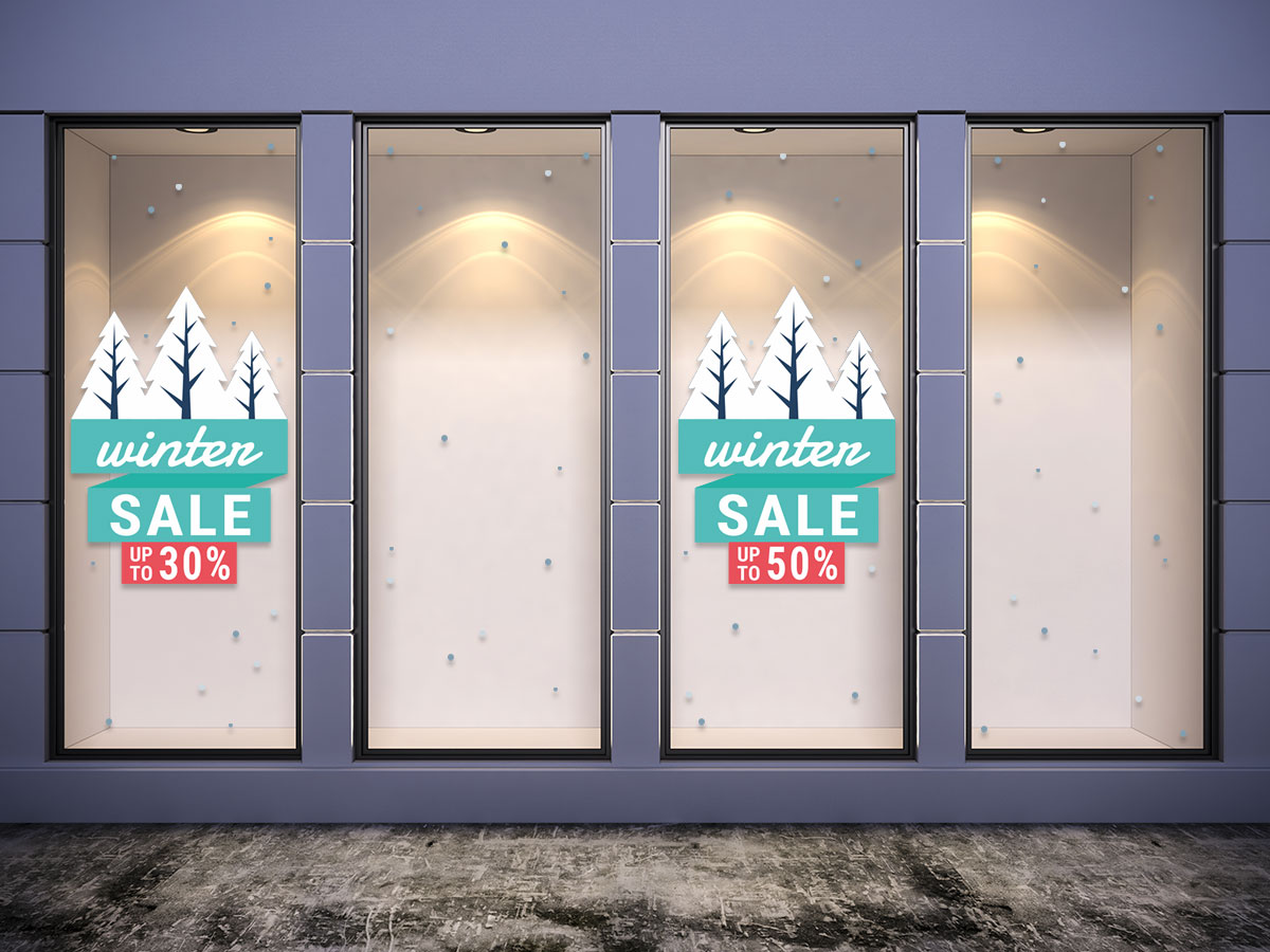 Αυτοκόλλητα καταστημάτων - Winter Sale - Με χιονισμένα Δέντρα και 100 χιονόμπαλες — εικόνα 2 από 4