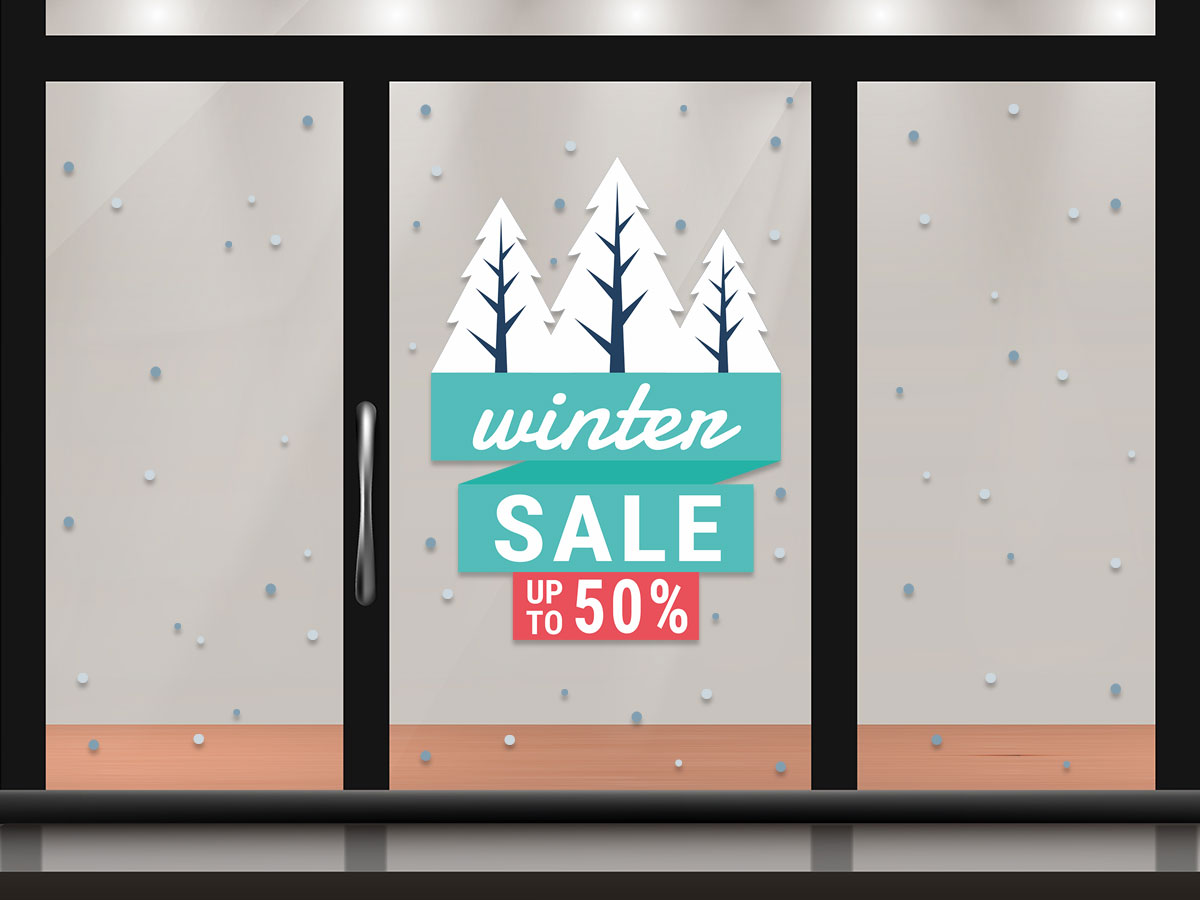 Αυτοκόλλητα καταστημάτων - Winter Sale - Με χιονισμένα Δέντρα και 100 χιονόμπαλες — εικόνα 1 από 4