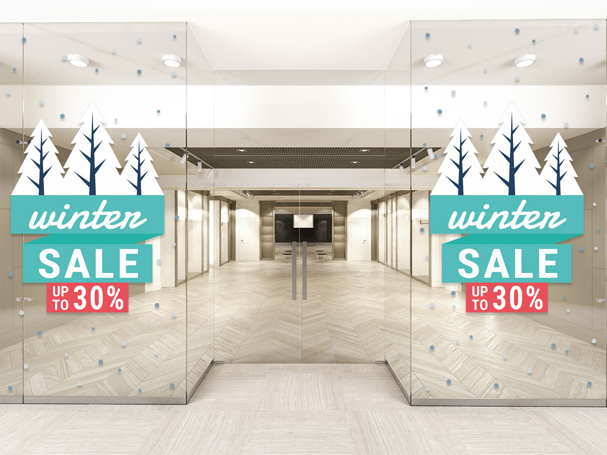 Αυτοκόλλητα καταστημάτων - Winter Sale - Με χιονισμένα Δέντρα και 100 χιονόμπαλες — εικόνα 4 από 4