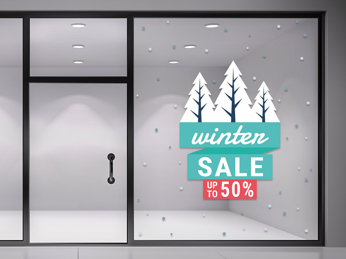 Αυτοκόλλητα καταστημάτων - Winter Sale - Με χιονισμένα Δέντρα και 100 χιονόμπαλες — εικόνα 3 από 4