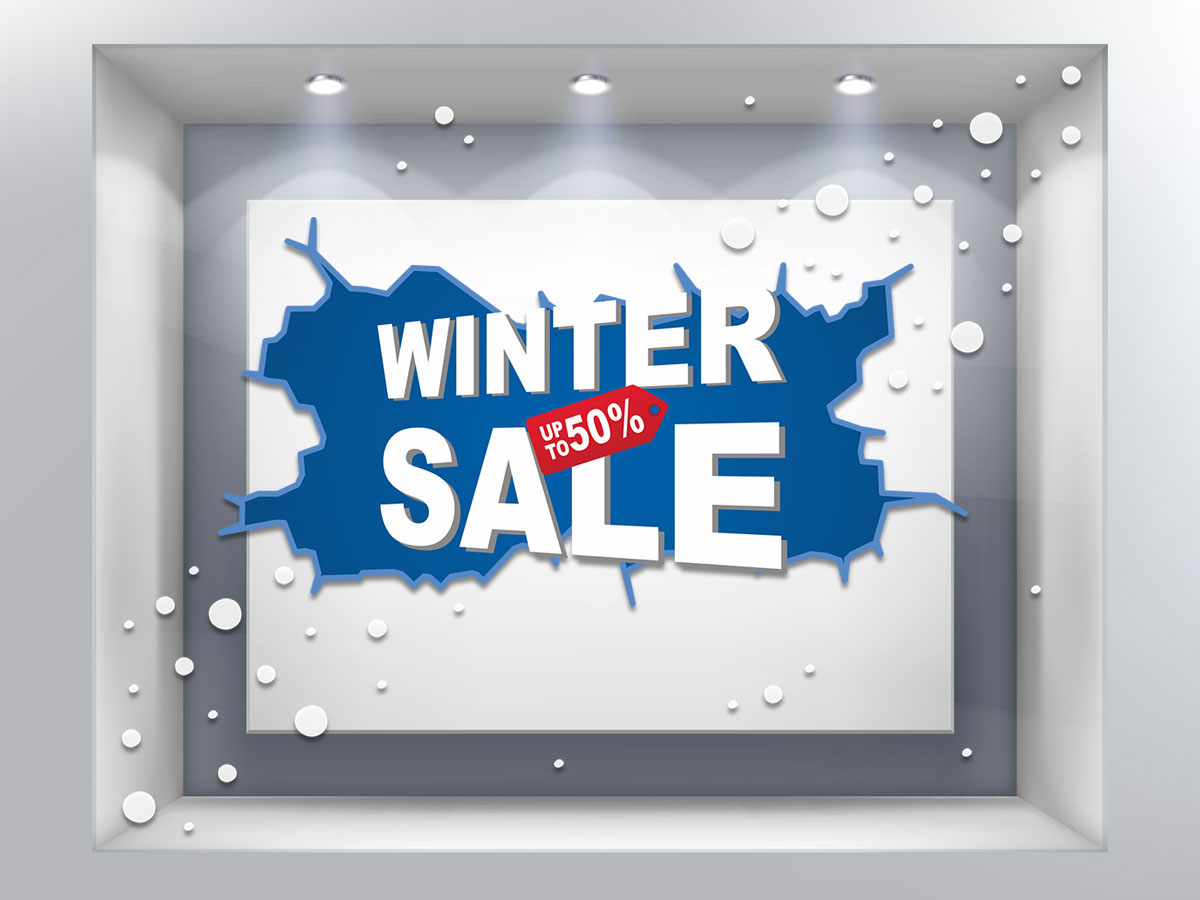 Αυτοκόλλητα καταστημάτων - Winter Sale - Μπλε πλαίσιο και 200 χιονόμπαλες — εικόνα 2 από 2