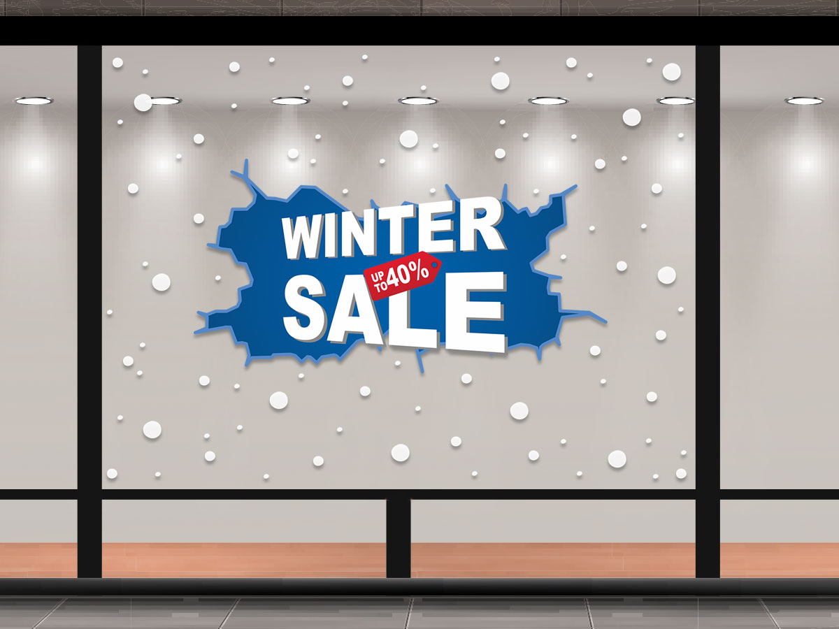 Αυτοκόλλητα καταστημάτων - Winter Sale - Μπλε πλαίσιο και 200 χιονόμπαλες — εικόνα 1 από 2