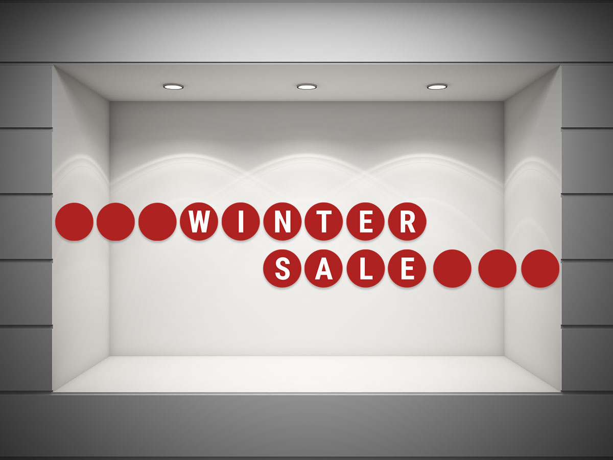 Αυτοκόλλητα καταστημάτων - WINTER SALE σε 18 κόκκινους κύκλους — εικόνα 1 από 4