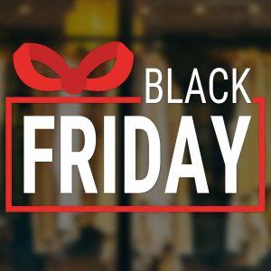 Black Friday - Black Friday με Κόκκινο Περίγραμμα και Φιόγκο – Αυτοκόλλητο Βιτρίνας — εικόνα 1 από 4