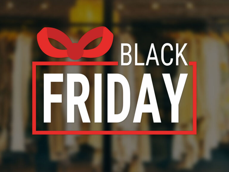Black Friday - Black Friday με Κόκκινο Περίγραμμα και Φιόγκο – Αυτοκόλλητο Βιτρίνας — εικόνα 1 από 4