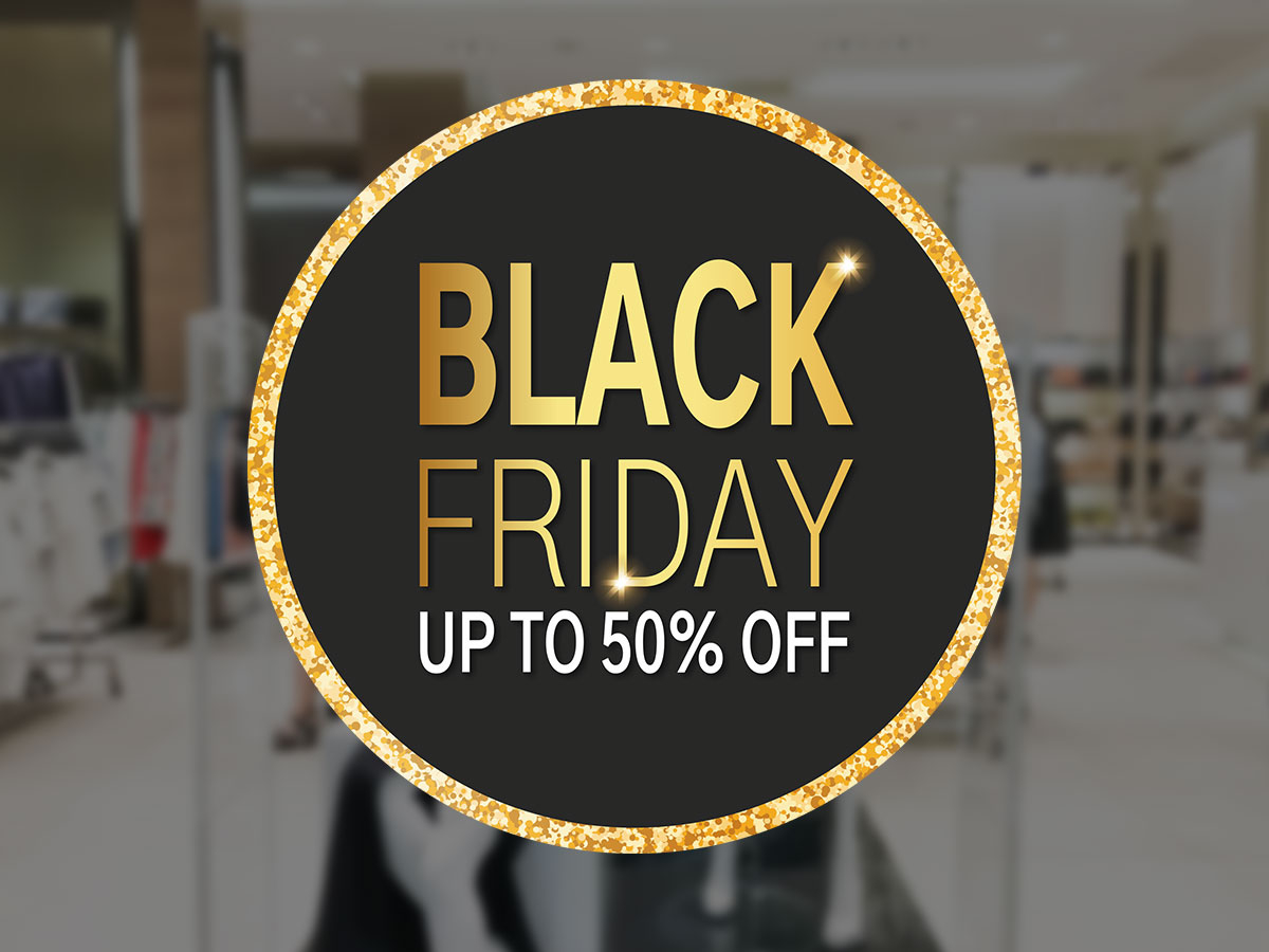 Black Friday - Αυτοκόλλητο Βιτρίνας Καταστημάτων - Black Friday Up To - Χρυσό & Μαύρο — εικόνα 1 από 4