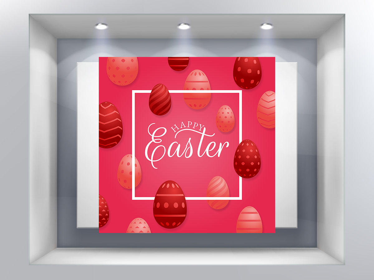 Αυτοκόλλητα καταστημάτων - "Happy Easter – Αυτοκόλλητο με Κόκκινο Φόντο και Πασχαλινά Αυγά" 🐣✨ — εικόνα 1 από 4