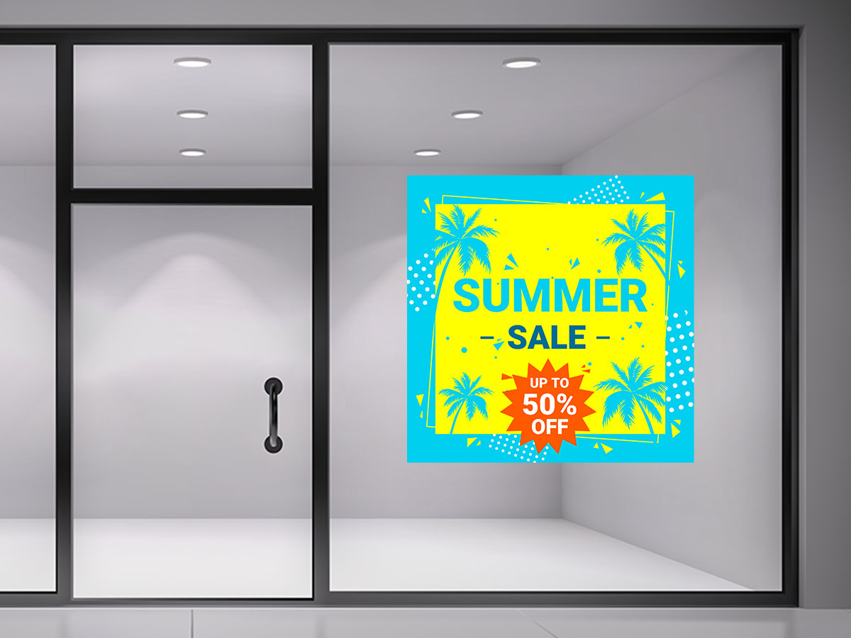 Αυτοκόλλητα καταστημάτων - Summer Sale - Γαλάζιο-κίτρινο με το δικό σου ποσοστό — εικόνα 1 από 4