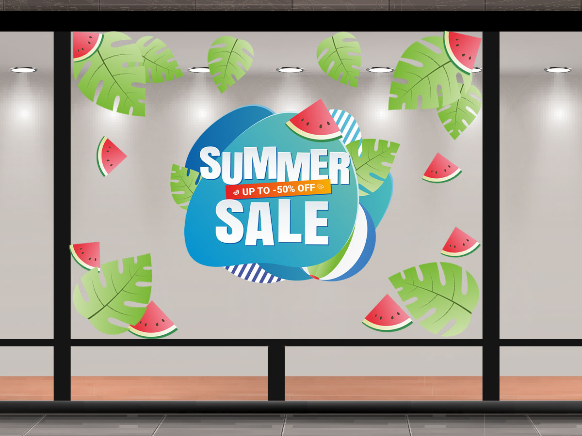 Αυτοκόλλητα καταστημάτων - Summer Sale - Φύλλα και φέτες καρπουζιού — εικόνα 1 από 4