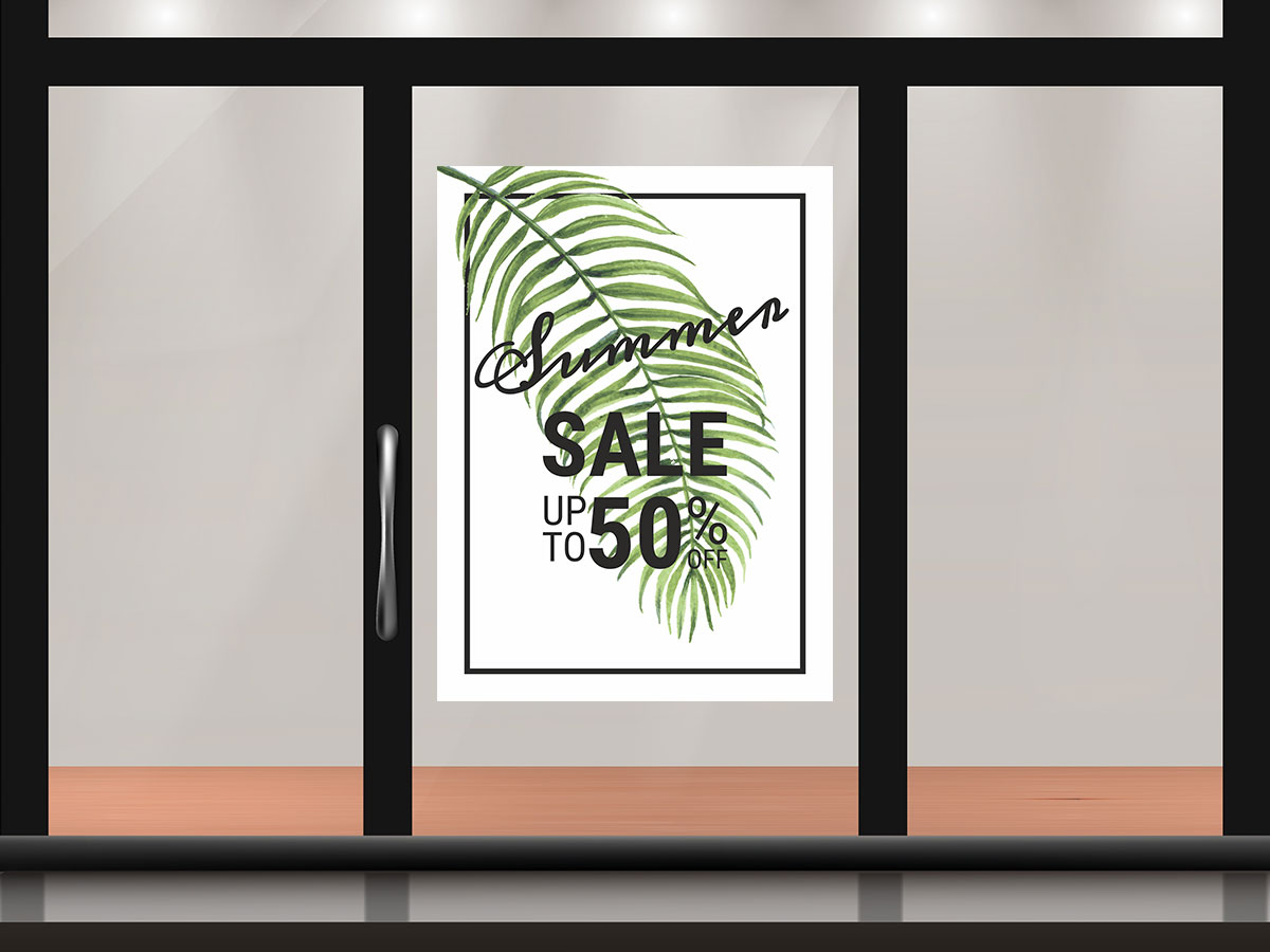 Αυτοκόλλητα καταστημάτων - Summer Sale - Λευκό-Μαύρο και μοντέρνο φύλλο — εικόνα 1 από 4