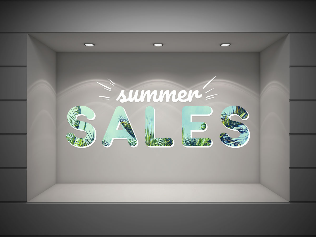 Αυτοκόλλητα καταστημάτων - Summer Sales - σε τροπικό φόντο — εικόνα 1 από 4