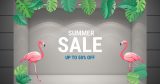 Αυτοκόλλητα καταστημάτων - Summer Sale με 2 φλαμίνγκο και 14 τροπικά φύλλα — εικόνα 1 από 4