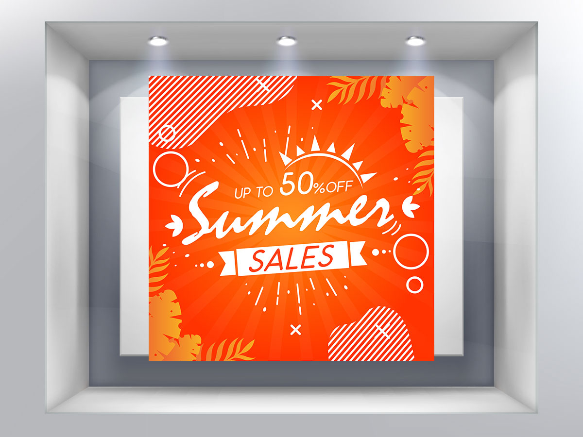 Αυτοκόλλητα καταστημάτων - Summer Sales σε πορτοκαλί φόντο — εικόνα 1 από 4