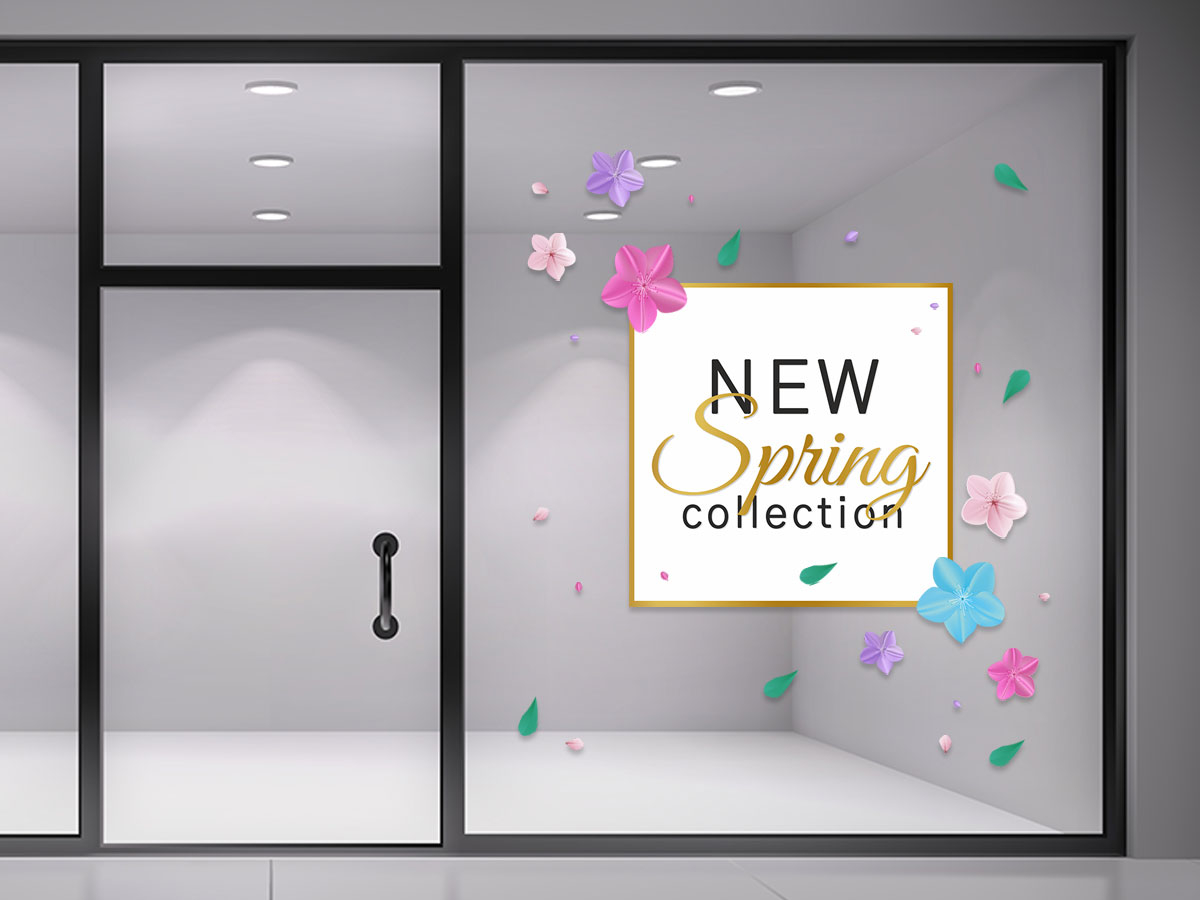 Ανοιξιάτικη βιτρίνα - "New Spring Collection – Αυτοκόλλητα Βιτρίνας με Λουλούδια και Ροδοπέταλα" 🌸🌿 — εικόνα 1 από 2