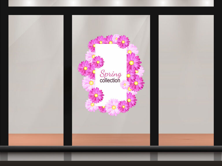 Ανοιξιάτικη βιτρίνα - "Spring Collection – Αυτοκόλλητο Βιτρίνας με Ροζ και Μωβ Λουλούδια" 🌸💜 — εικόνα 1 από 4