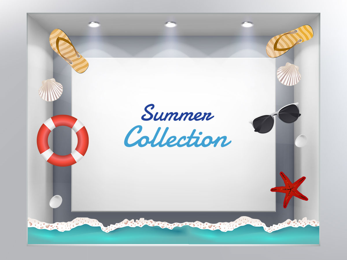 Αυτοκόλλητα καταστημάτων - "Summer Collection – Καλοκαιρινή Βιτρίνα με Θαλασσινή Αύρα! 🌊🐚" — εικόνα 1 από 4