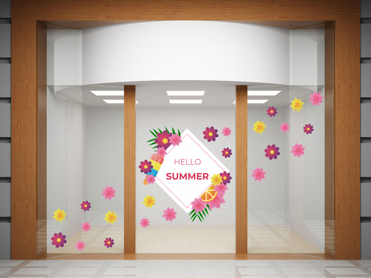 Αυτοκόλλητα καταστημάτων - "Hello Summer – Λουλουδάτη Έκρηξη στη Βιτρίνα σας! 🌸🌞" — εικόνα 1 από 3