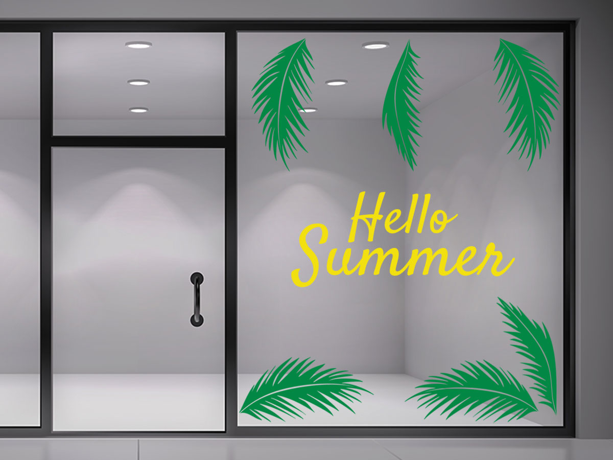 Αυτοκόλλητα καταστημάτων - "Hello Summer – Καλοκαιρινή Βιτρίνα με Στιλ και Φοινικόφυλλα! 🌴✨" — εικόνα 1 από 4